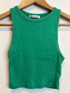 Zara Ribbed Crop Tank Top Green
